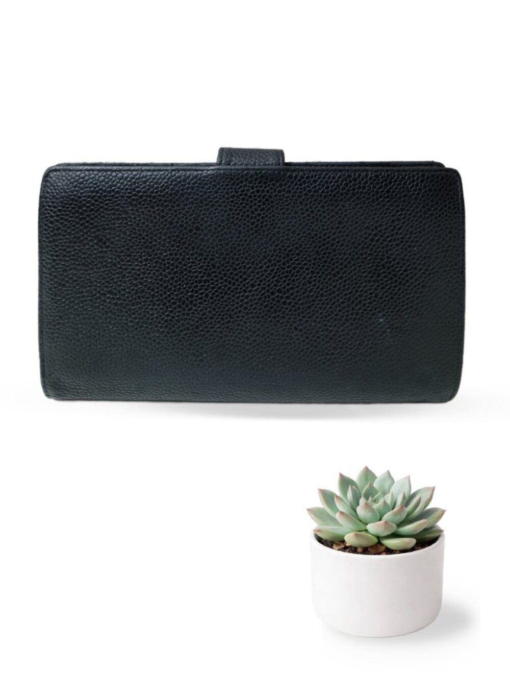 CHANEL Caviar Leather Long Wallet Kisslock Vintage Black CC Logo Made in France - Picture 3 of 11